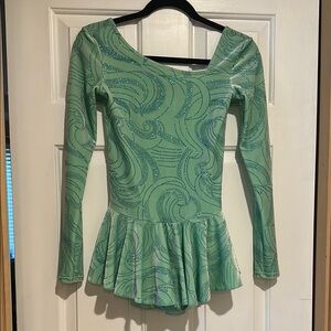 Mint Green Long-Sleeve Peplum Mini Dress with Sparkle Swirl